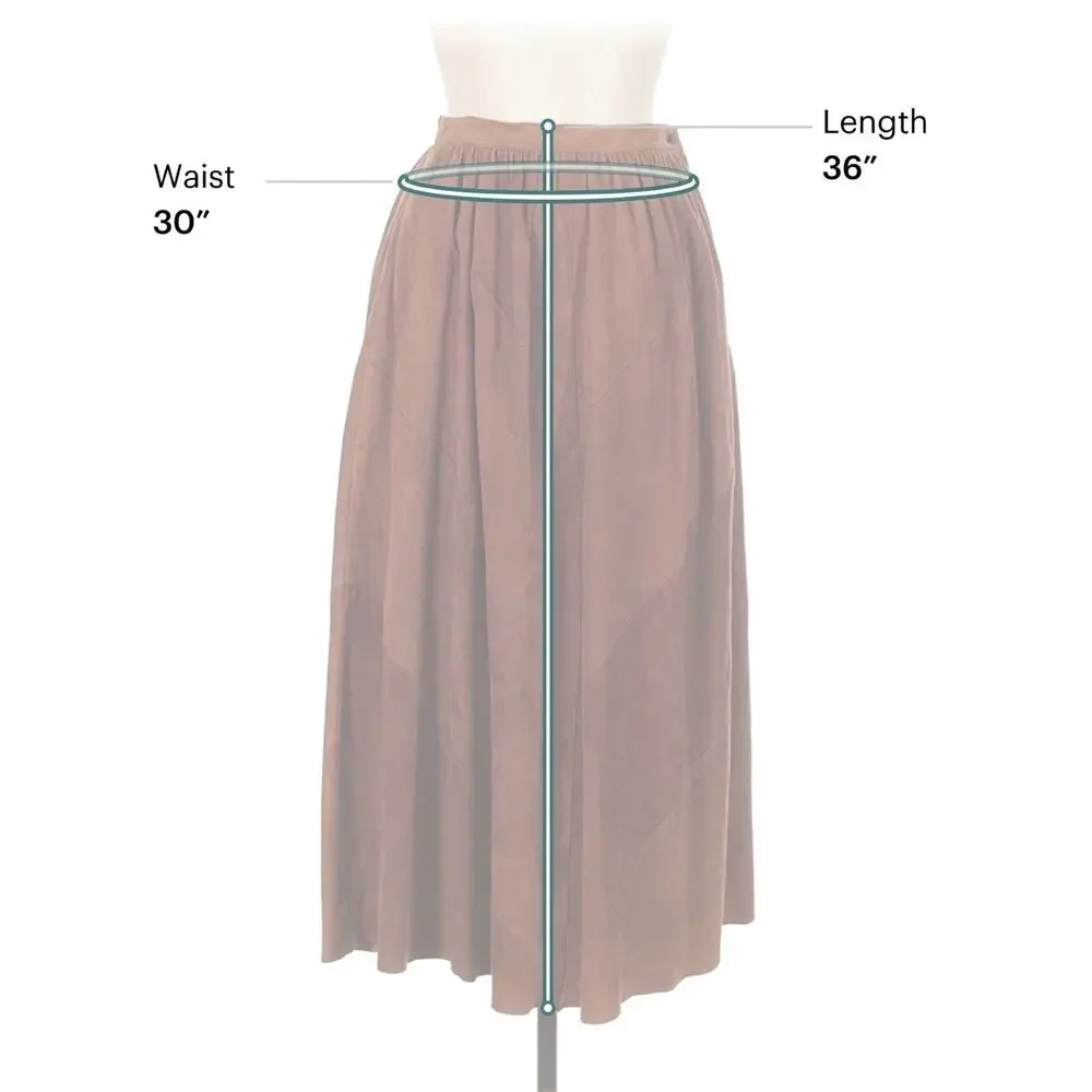 Vintage Brown Cognac A Line Suede Leather Western Midi Skirt 10